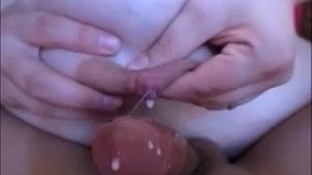 Hot babe shoot her breast milk on guy dick then lick and suck it off making him cumm in her mouth for her to swallow